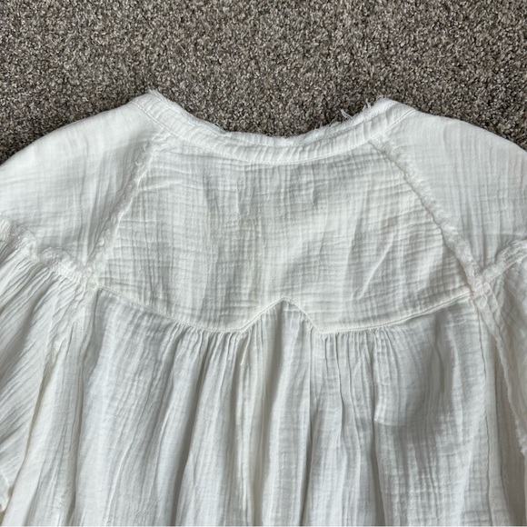 We The Free Ivory 1/2 Button Up Oversized Peasant Long Sleeve Blouse, Size Med - Picture 9 of 10